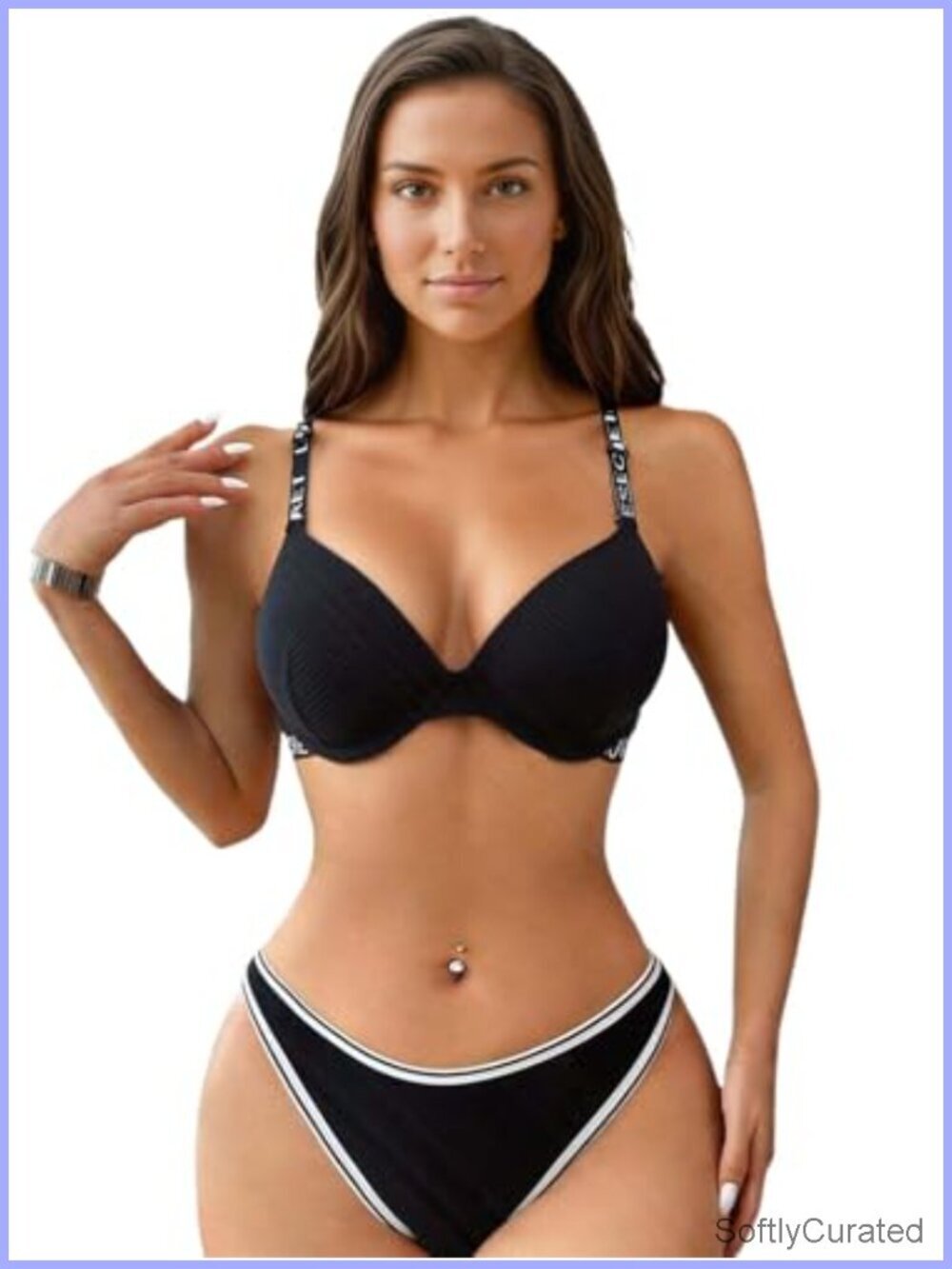 V Neck Knot Front Push Up Bikini Set, High Leg Thong Two Piece Swimsuit